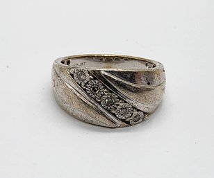 Vintage Heavy Sterling Silver Diamond Ring