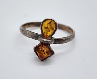 Vintage Amber Ring In Sterling Silver