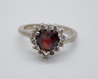 Vintage Sterling Ring With Red Heart Stone