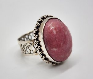 Norwegian Thulite Solitaire Ring In Sterling Silver