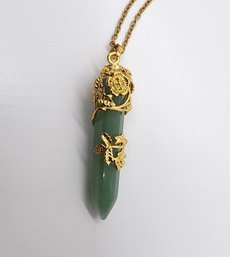 Green Aventurine Floral Vine Pendant Necklace In Ion Plated Yellow Gold Over Stainless