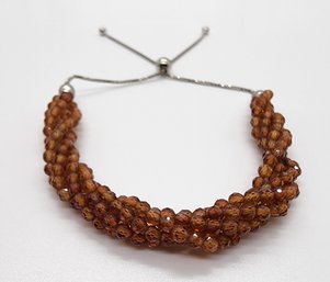 Ratnapura Hessonite Garnet Beaded Bolo Bracelet In Sterling