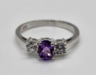 Amethyst & White Zircon Ring In Sterling