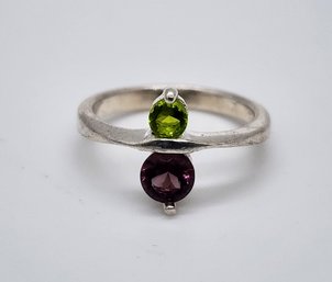 Vintage Sterling Ring With Green & Purple Glass Stones