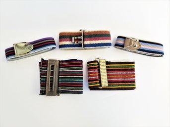 Women's Set Of Five Striped Stretch Canvas Belts Size Medium