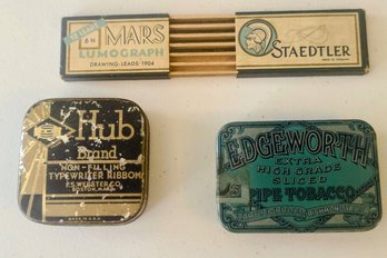 Trio Of Vintage Boxes For Lead, Typewriter Ribbon And Pipe Tobacco