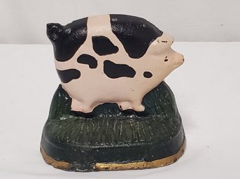 Adorable Painted Pig Cast Iron Small Door Stop