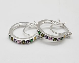 Simulated Multi-color Diamond Hoop Earrings In Sterling Silver