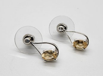 Brazilian Citrine, White Zircon Earrings In Sterling Silver