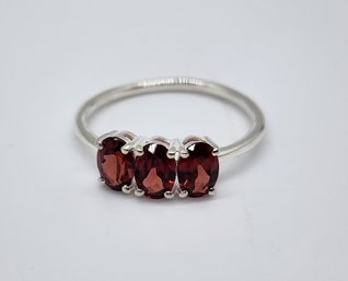 Mozambique Garnet 3 Stone Ring In Sterling