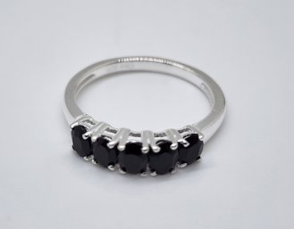 Thai Black Spinel 5 Stone Ring In Sterling