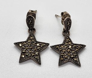 Vintage Marcasite Star Earrings In Sterling