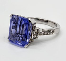 Color Change Fluorite, White Topaz Ring In Rhodium Over Sterling