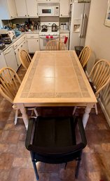 Beautiful 6' Wood & Ceramic Kitchen Table With Wooden Chairs