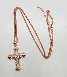 Austrian Crystal Cross Pendant Necklace In Rose Tone