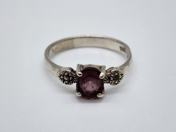 Vintage Sterling Silver Ring With Pink Stone