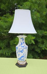 Ceramic Lamp W Flower Detail, Works, No Chips