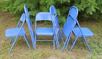 6 Blue Metal Cosco Folding Chairs