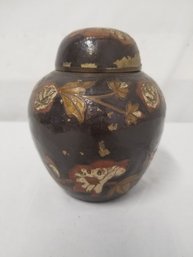 Small Vintage Floral Enameled Brass Urn With Lid