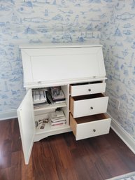 Writing Desk.  Powered. White, Appears To Be Melamine. - - - - - - - - - - - - - - - - - - - - Loc:Garage