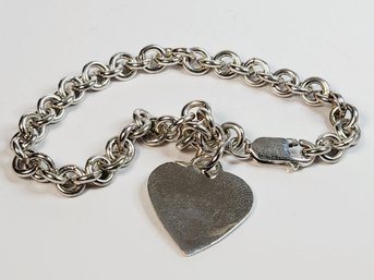 Sterling Silver Chain Bracelet 'Tiffany LIKE' With Heart Charm (Next Matching)