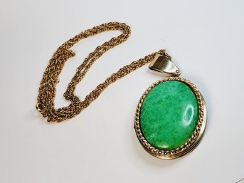 Vintage Gold Tone Green Stone Large LOCKET Pendant And Necklace