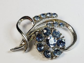 Large Antique Blue Stone Flower Design Studded Pin / Brooch