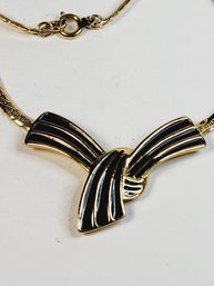 Gold Tone Vintage Ribbon Pendant Necklace