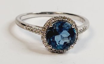 Super 14k White Gold Aqua Marine (topaz) Stone Ring