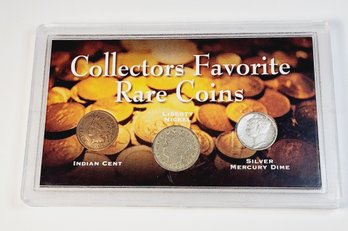 Collectors Favorite Rare Coins 3 Coin Set (INDIAN Head,V Nickel, Silver Mercury Dime)