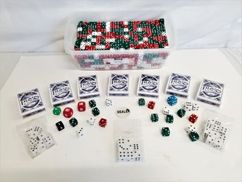 Dice: Red/Green/White 600 Count With Case And Seven Wisdom Playing Card Sets