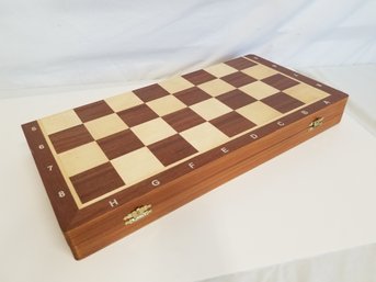 Wooden Inlaid Folding Travel Chess Set - Incomplete