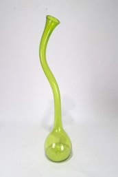 Tall 34.5in Hand Blown Curvy Green Art Glass Vase