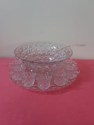 Crystal Punch Bowl Set With Cups, Tray And Ladle