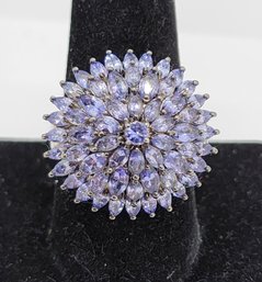 Tanzanite Floral Ring In Platinum Over Sterling