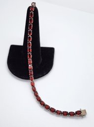 Red Garnet Tennis Bracelet In Platinum Over Sterling