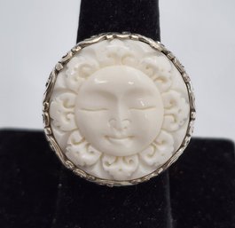 Bali Goddess Carved Bone Ring In Sterling