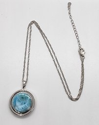 Larimar - Mother Of Pearl Reversible Pendant Necklace In Rhodium Over Sterling