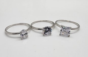 Premium White CZ, Rhodium Over Sterling Ring Set Of 3