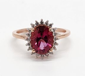 Pink Petalite, White Zircon Ring In Rose Gold Over Sterling