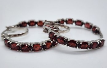 Red Garnet Inside Out Hoop Earrings In Platinum Over Sterling