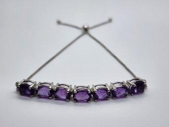 Amethyst Bolo Bracelet In Platinum Over Sterling