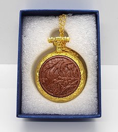 Carved Goldstone Rose Pattern Pocket Watch With Stainless Chain