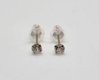 10k Yellow Gold, Faux Diamond Stud Earrings