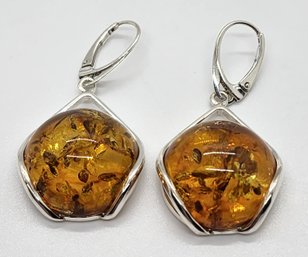 Baltic Amber Dangle Earrings In Sterling