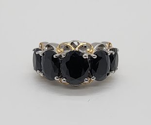 Midnight Sapphire 5 Stone Ring In Yellow Gold & Platinum Over Sterling