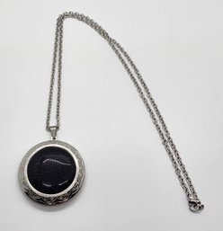 Blue Goldstone Locket Pendant Necklace In Stainless Steel