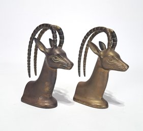 Vintage Brass Ibex Bookend Set