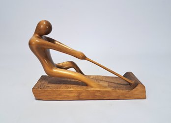 C. Roux Mahogany Wood Water Skier  Table Art Statue