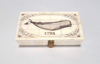 Modern Faux Ivory 1793 Whale Trinket Box